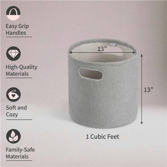 Round storage basket for toys clothes nursery hamper soft fabric kids room bin - Picture 3 of 8